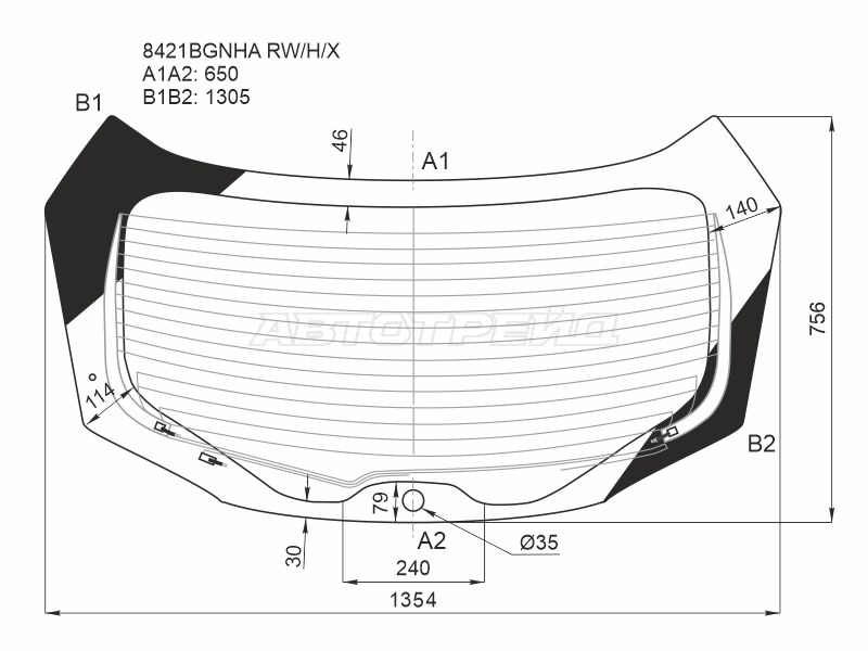 Стекло заднее (Цвет зеленый / Обогрев / Антенна) Toyota C-HR 16-19 (XYG: 8421BGNHA RW/H/X)