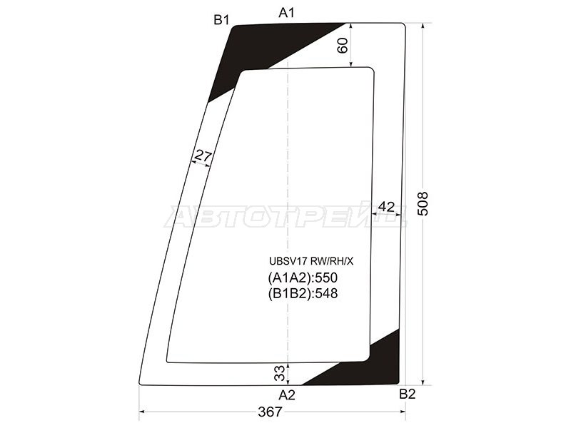 Стекло заднее (Цвет зеленый) Honda Horizon 94-99  / Isuzu Bighorn 91-02  / Trooper 92-02  / Opel Monterey 91-99 (XYG: UBSV17 RW/RH/X)