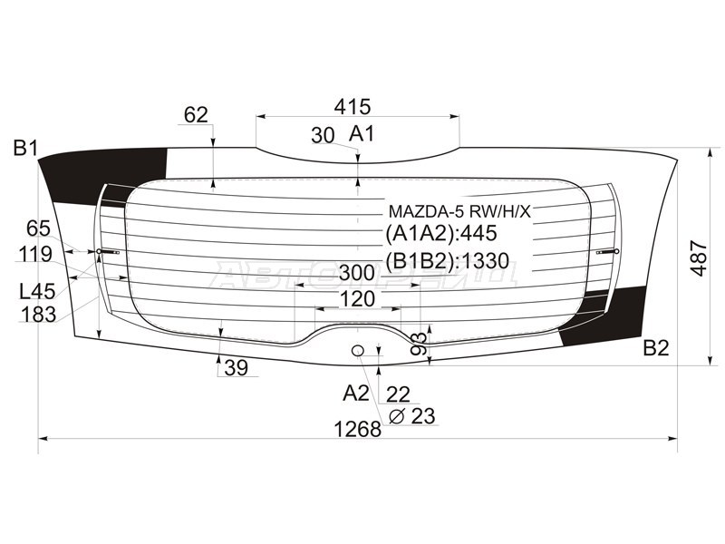Стекло заднее (Цвет зеленый / Обогрев) Mazda 5 04-11  / Premacy 05-10 (XYG: MAZDA-5 RW/H/X)