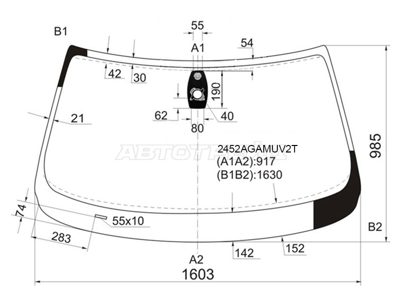 Стекло лобовое (Датчик дождя / Проекция) BMW X5 06-13 (FUYAO: 2452AGAMUV2T)