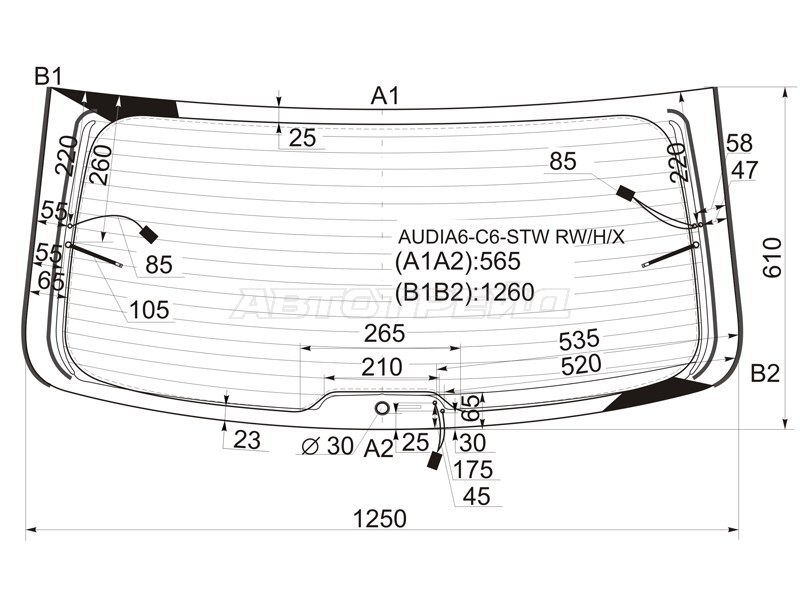 Стекло заднее (Цвет зеленый / Обогрев / Антенна) Audi A6 04-10  / A6 allroad quattro 06-12  / S6 06-11 (XYG: AUDIA6-C6-STW RW/H/X)