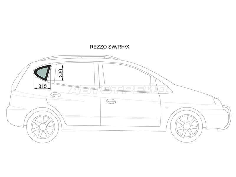 Стекло кузова боковое (не опускное) (Справа / Цвет зеленый) Chevrolet Rezzo 04-08  / Tacuma 02-08  / Daewoo Rezzo 00-08  / Tacuma 00-08 (XYG: REZZO SW/RH/X)