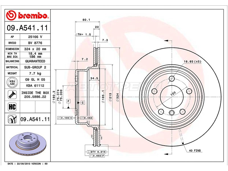 Диск тормозной (Сзади) BMW X5 99-06 (BREMBO: 09.A541.11)