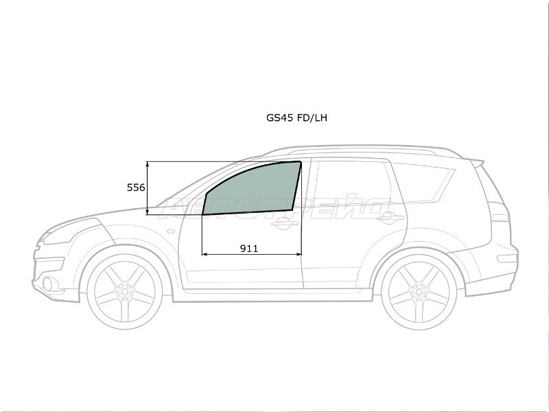 Стекло боковое опускное (Спереди / Слева / Цвет зеленый) Mitsubishi Outlander 05-12  / Citroen C-Crosser 07-12  / Peugeot 4007 07-14 (XYG: GS45 FD/LH)