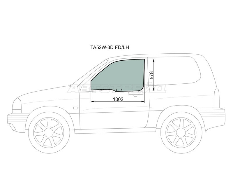 Стекло боковое опускное (Спереди / Слева / Цвет зеленый) Suzuki Escudo 97-05  / Grand Vitara 97-05  / Chevrolet Tracker 97-05  / Mazda Proceed Levante 98-99  / Suzuki Grand Escudo 00-05  / Grand Vitara XL-7 01-06 (XYG: TA52W-3D FD/LH)