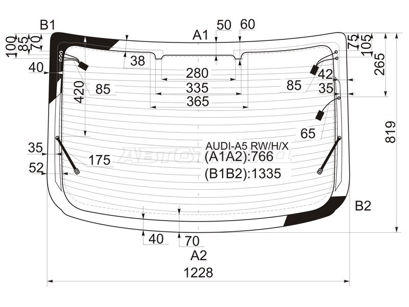 Стекло заднее (Цвет зеленый / Обогрев / Антенна) Audi A5 07-16  / S5 07-17 (XYG: AUDI-A5 RW/H/X)