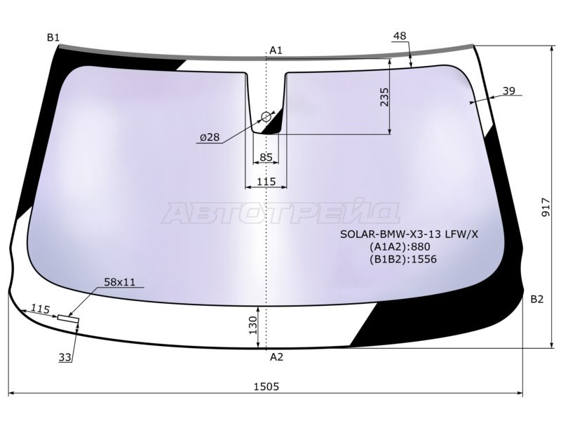 Стекло лобовое (Атермальное / Датчик дождя / Молдинг) BMW X3 14-17 (XYG: SOLAR-BMW-X3-13 LFW/X)