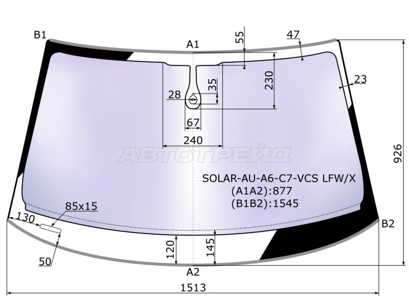 Стекло лобовое (Атермальное / Датчик дождя / Молдинг) Audi A6 10-14  / A6 allroad quattro 12-14  / S6 12-14 (XYG: SOLAR-AU-A6-C7-VCS LFW/X)