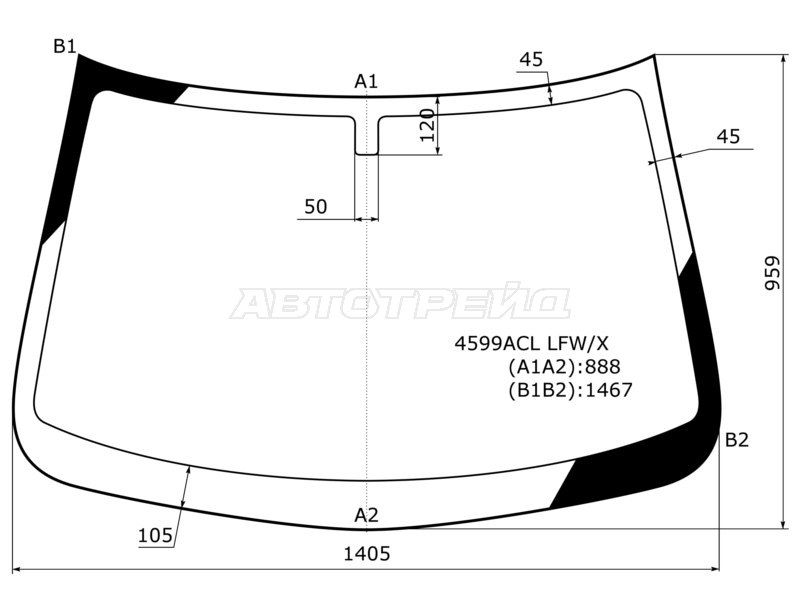 Стекло лобовое Datsun mi-Do 14-  / on-DO 14-19  / LADA Granta 11-  / Granta Cross 18-  / Granta Sport 13-18  / Kalina 13-18 (XYG: 4599ACL LFW/X)