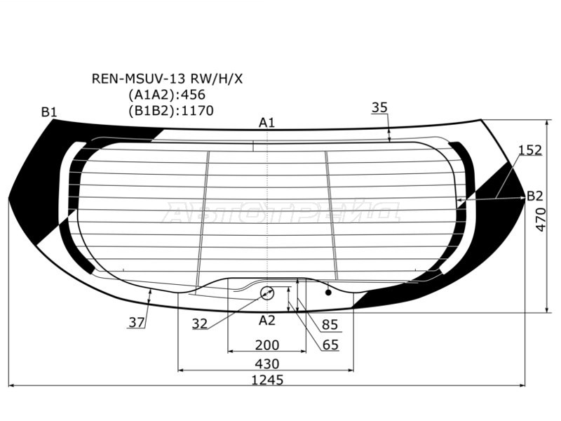 Стекло заднее (Цвет зеленый / Обогрев / Антенна) Renault Kaptur 16-20 (XYG: REN-MSUV-13 RW/H/X)