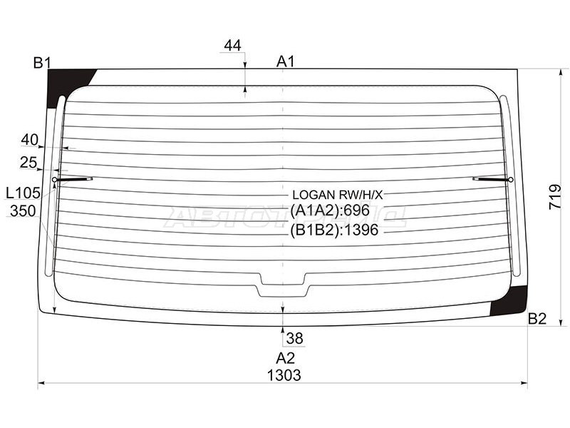 Стекло заднее (Цвет зеленый / Обогрев) Renault Logan 04-16  / Dacia Logan 04-08 (XYG: LOGAN RW/H/X)