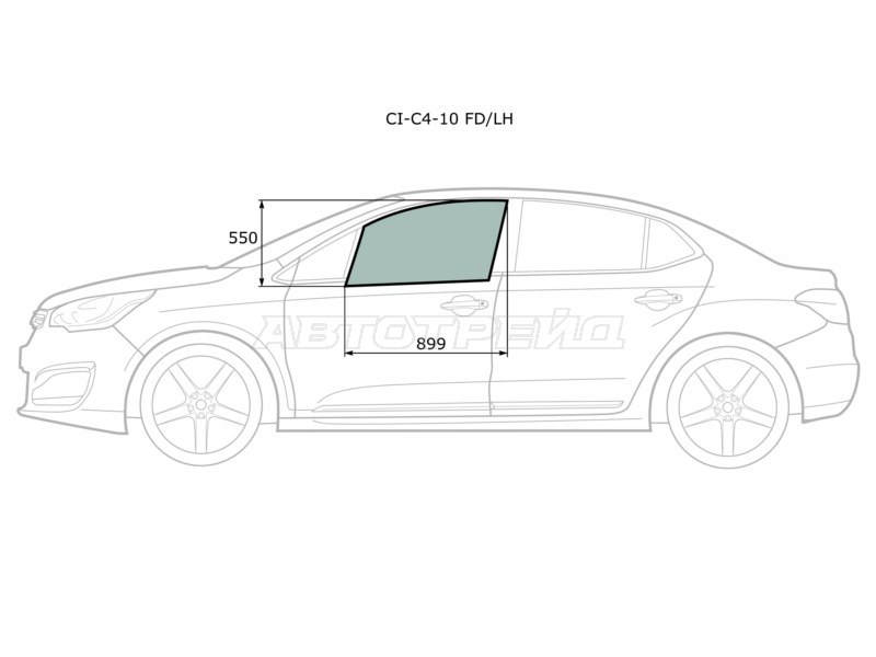 Стекло боковое опускное (Спереди / Слева / Цвет зеленый) Citroen C4 04- (XYG: CI-C4-10 FD/LH)