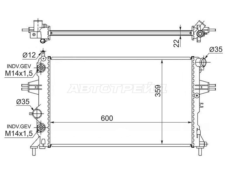 Радиатор Opel Astra 98-09  / Zafira 99-05  / Chevrolet Viva 04-08  / Subaru Traviq 01-04 (SAT: OP0006-G)