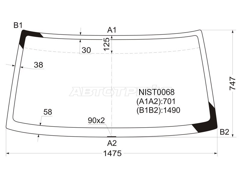 Стекло лобовое Nissan Terrano 86-96  / Datsun 85-02  / Frontier 97-04  / Navara 98-05 (KMK: NIST0068)