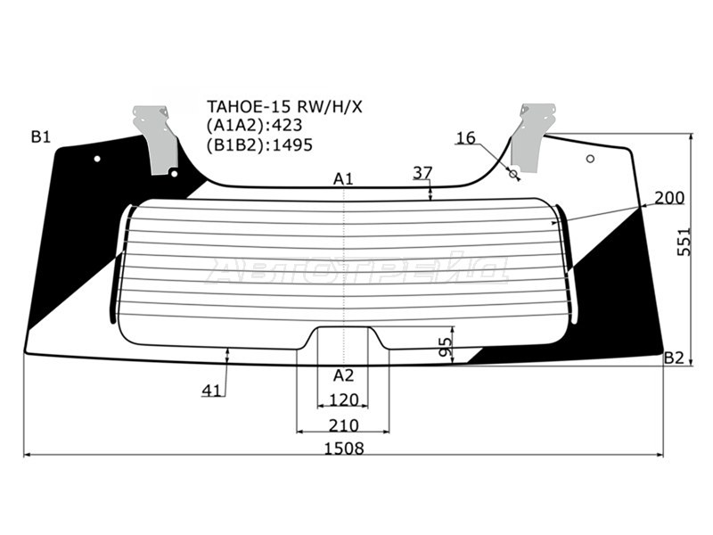 Стекло заднее (Цвет зеленый / Обогрев / С креплениями) Chevrolet Tahoe 13-21  / Cadillac Escalade 15-21  / GMC Yukon 15-21 (XYG: TAHOE-15 RW/H/X)