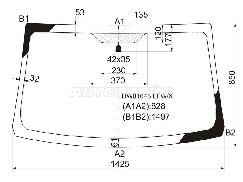 Стекло лобовое Dodge Caliber 06-12 (XYG: DW01643 LFW/X)