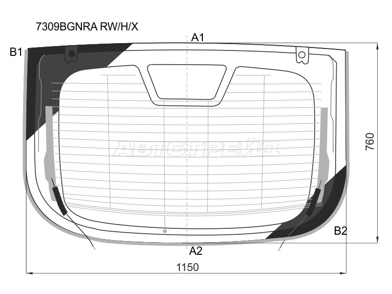 Стекло заднее (Цвет зеленый / Обогрев / Антенна / Молдинг) Renault Arkana 18-  / Renault Samsung XM3 19- (XYG: 7309BGNRA RW/H/X)