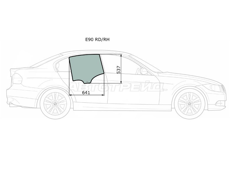Стекло боковое опускное (Сзади / Справа / Цвет зеленый) BMW 3-Series 05-14 (XYG: E90 RD/RH)