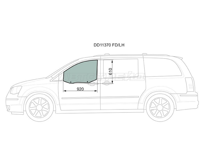 Стекло боковое опускное (Спереди / Слева / Цвет зеленый) Chrysler Grand Voyager 08-15  / Town&Country 08-15  / Voyager 07-16  / Dodge Caravan 07-18 (XYG: DD11370 FD/LH)