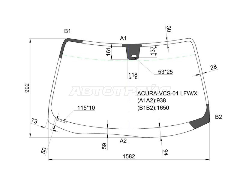 Стекло лобовое (Датчик дождя) Acura MDX 00-06  / Honda MDX 03-06 (XYG: ACURA-VCS-01 LFW/X)