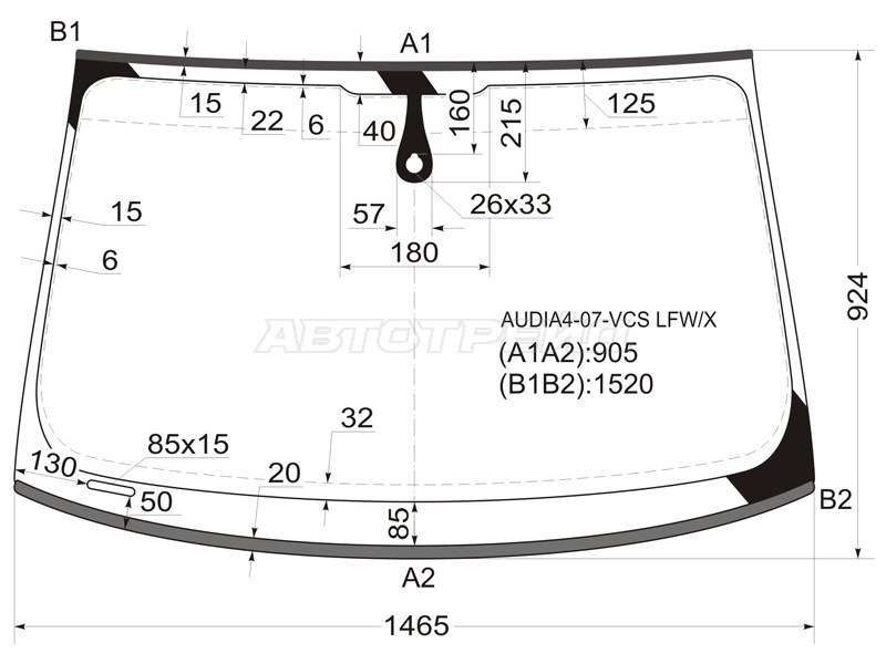 Стекло лобовое (Датчик дождя / Молдинг) Audi A4 08-12  / S4 08-11 (XYG: AUDIA4-07-VCS LFW/X)