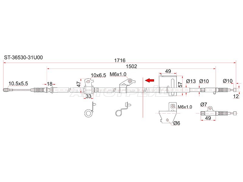 Трос ручника NS Cefiro A32 94-98, -RH (SAT: ST-36530-31U00)