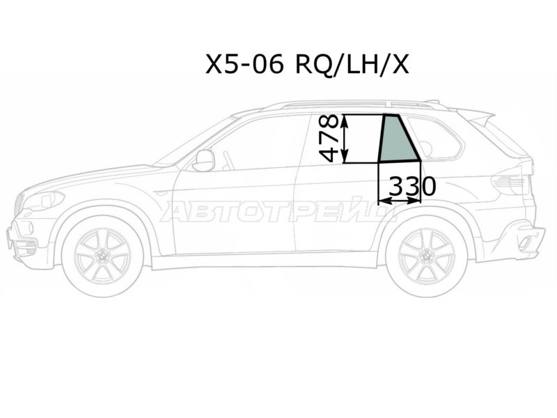 Стекло форточки (Цвет зеленый) BMW X5 06-13 (XYG: X5-06 RQ/LH/X)