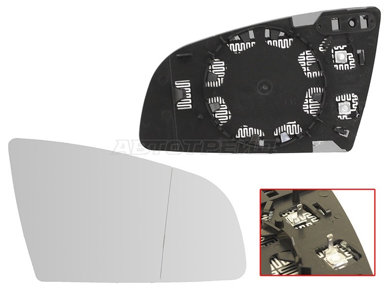 Полотно зеркала Audi A3 03-08  / A4 00-09  / A6 04-08 (Справа / Обогрев / асферическое) (SAT: ST-121-0028)