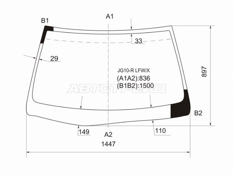 Стекло лобовое TOYOTA BREVIS 01-07 (XYG: JG10-R LFW/X)