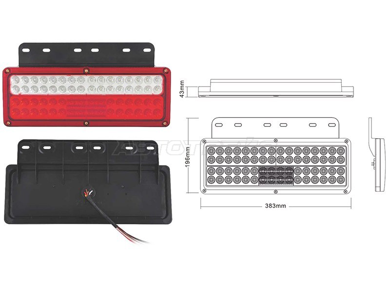 Фонарь задний UNIVERSAL 12V (383x196x43mm) диодный, комплект LH+RH (SAT: SD-2009A-12V)