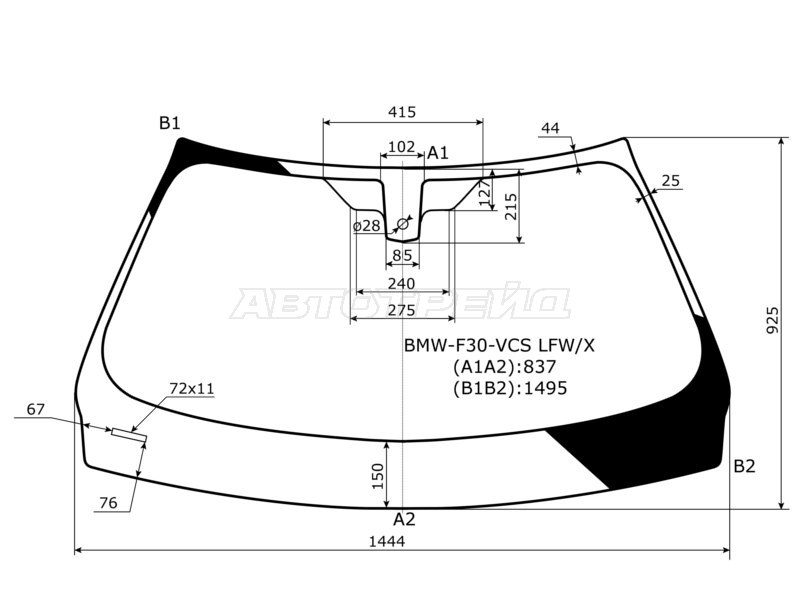 Стекло лобовое (Датчик дождя / 4D SED /5D WGN) BMW 3-Series 11-19 (XYG: BMW-F30-VCS LFW/X)