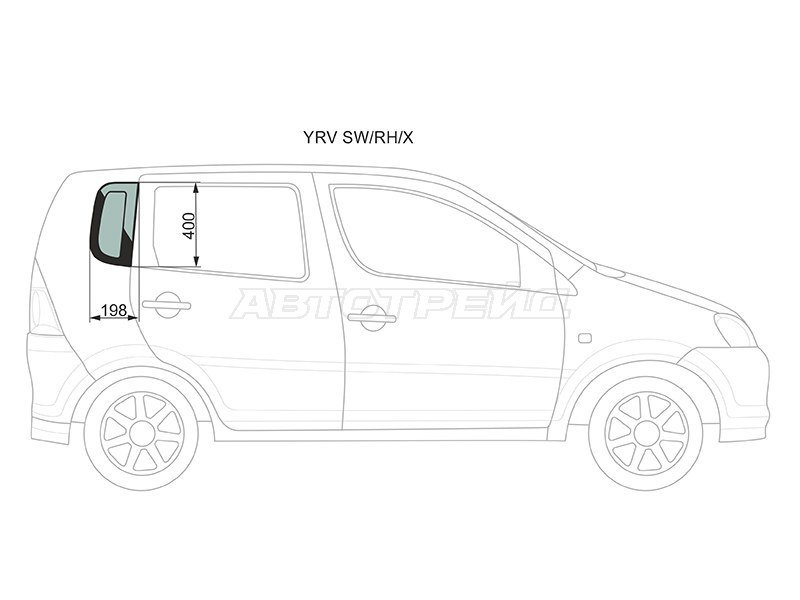Стекло кузова боковое (не опускное) (Справа / Цвет зеленый) Daihatsu YRV 00-05 (XYG: YRV SW/RH/X)