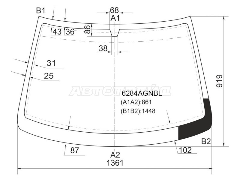 Стекло лобовое Opel Astra 98-09  / Chevrolet Viva 04-08 (FUYAO: 6284AGNBL)