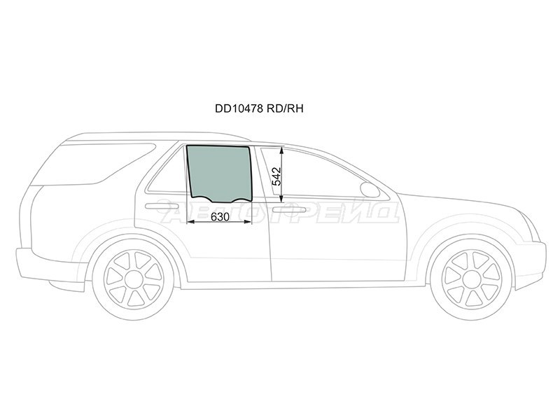 Стекло боковое опускное (Сзади / Справа / Цвет зеленый) Cadillac SRX 04-09 (XYG: DD10478 RD/RH)