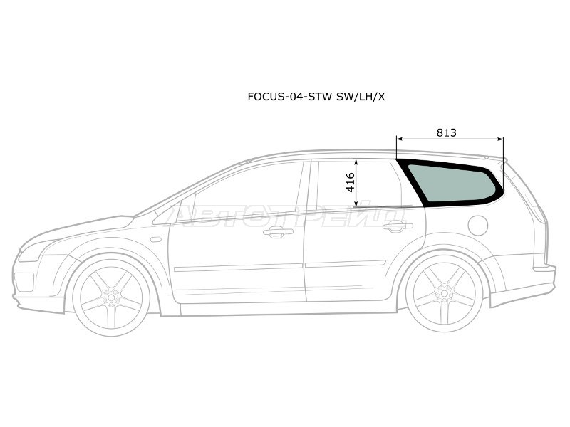 Стекло кузова боковое (не опускное) (Слева / Цвет зеленый) Ford Focus 04-11 (XYG: FOCUS-04-STW SW/LH/X)