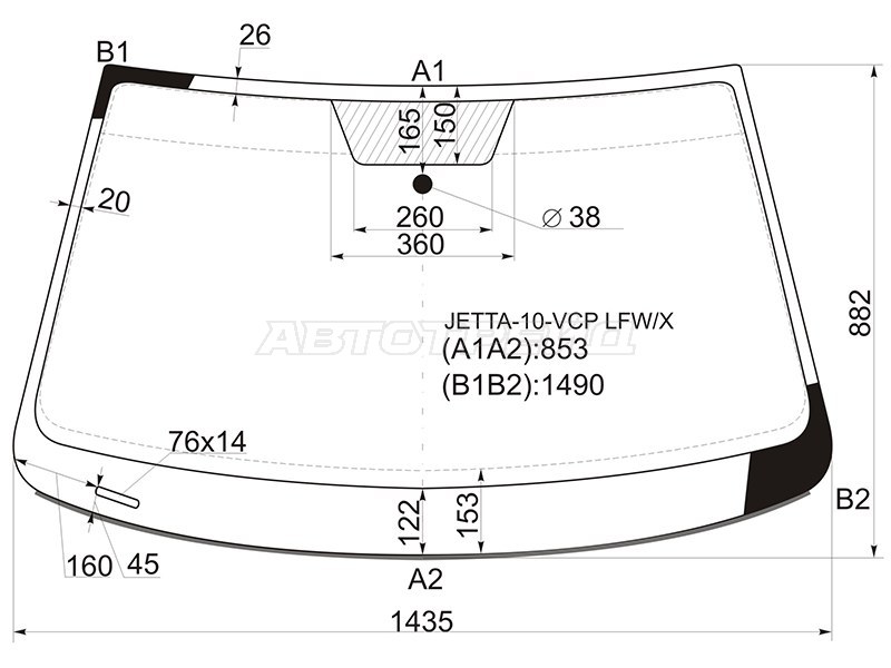 Стекло лобовое (Молдинг / для Европейского рынка) Volkswagen Jetta 10-19 (XYG: JETTA-10-VCP LFW/X)