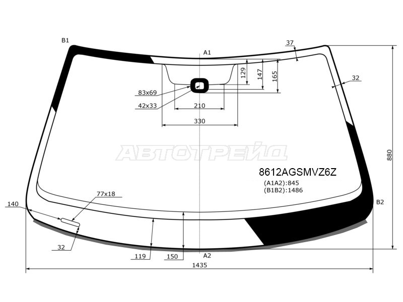 Стекло лобовое (Датчик дождя / Молдинг / Сборка Россия) Volkswagen Jetta 10-19 (AGC: 8612AGSMVZ6Z)