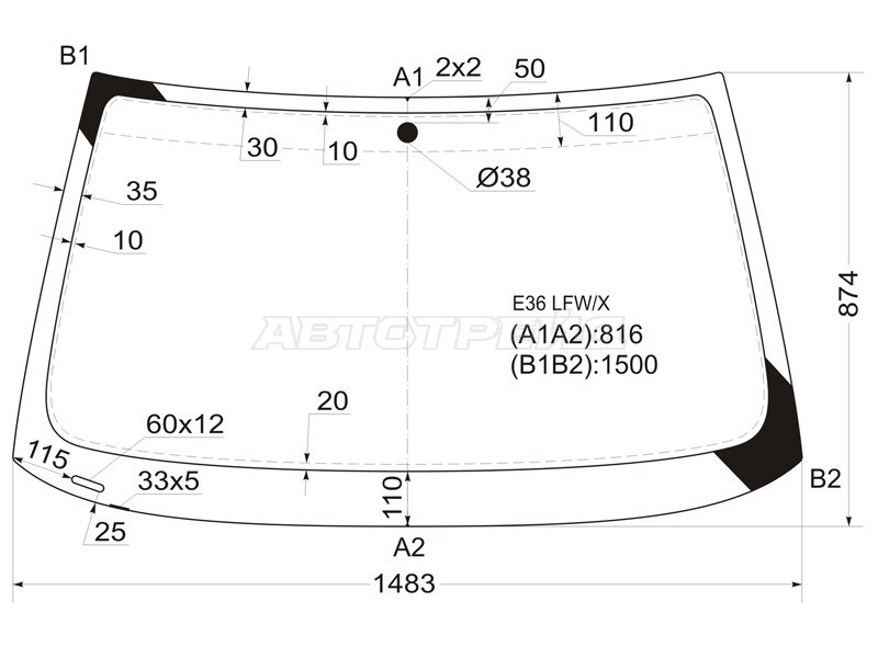 Стекло лобовое BMW 3-Series 90-00 (XYG: E36 LFW/X)