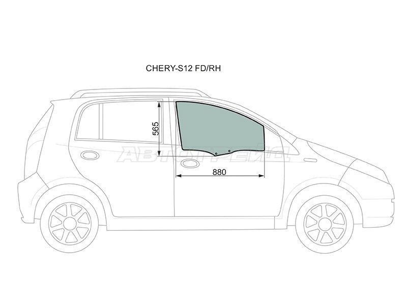 Стекло боковое опускное (Спереди / Справа / Цвет зеленый) Chery Kimo A1 08-15 (XYG: CHERY-S12 FD/RH)