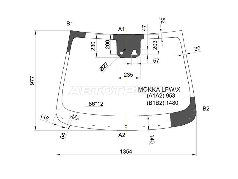 Стекло лобовое (Камера / Датчик дождя / Молдинг) Opel Mokka 12-19  / Buick Encore 12-  / Chevrolet Tracker 13-15  / Trax 12-22 (XYG: MOKKA LFW/X)