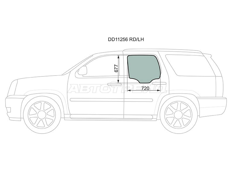 Стекло боковое опускное (Сзади / Слева / Цвет зеленый) Cadillac Escalade 06-15 (XYG: DD11256 RD/LH)