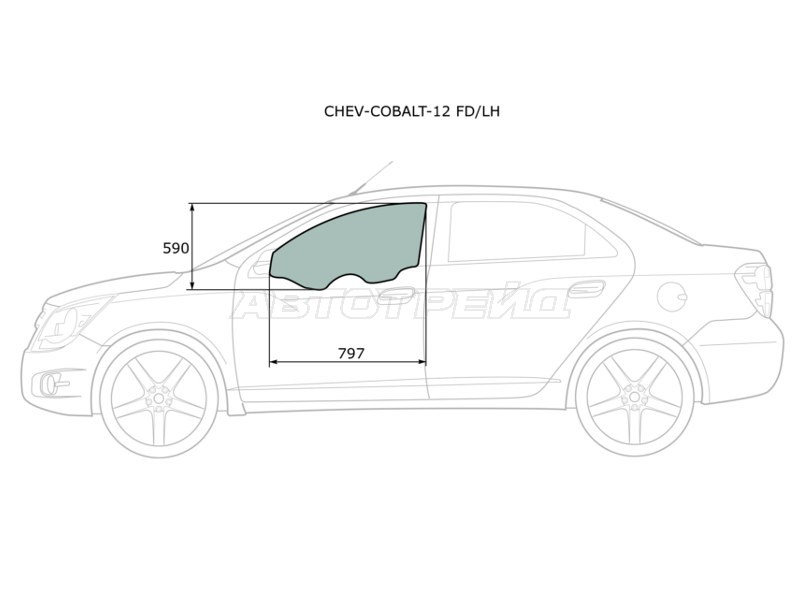 Стекло боковое опускное (Спереди / Слева / Цвет зеленый) Chevrolet Cobalt 13-  / Ravon R4 16- (XYG: CHEV-COBALT-12 FD/LH)