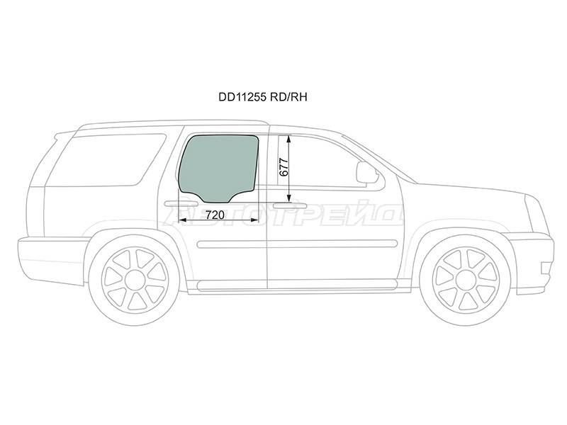 Стекло боковое опускное (Сзади / Справа / Цвет зеленый) Cadillac Escalade 06-15 (XYG: DD11255 RD/RH)