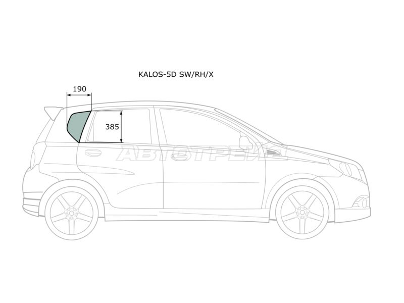 Стекло кузова боковое (не опускное) (Справа / Цвет зеленый) Chevrolet Aveo 02-11  / Kalos 03-08  / Daewoo Gentra 05-11  / Kalos 02-08  / ЗАЗ Вида 12-14 (XYG: KALOS-5D SW/RH/X)