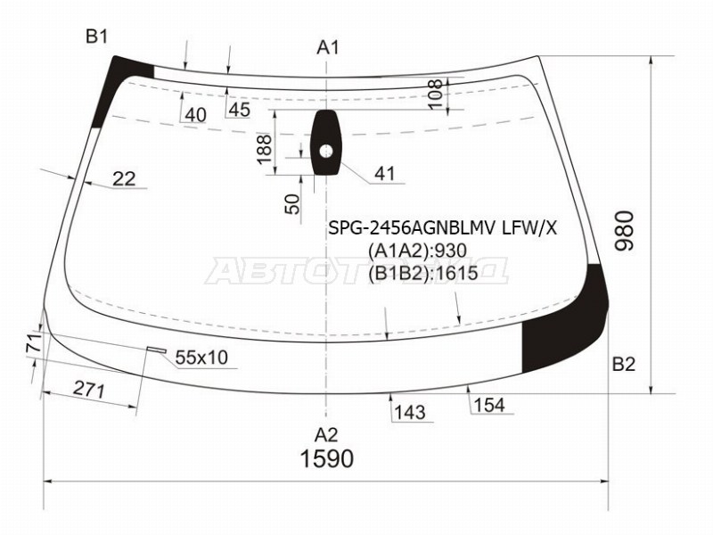 Стекло лобовое (Датчик дождя) BMW X6 08-14 (SAT: SPG-2456AGNBLMV LFW/X)