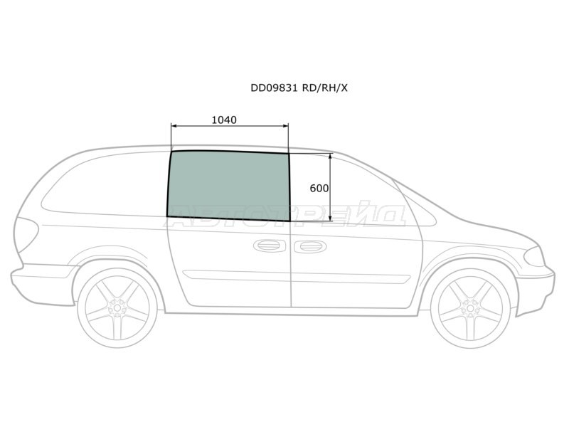 Стекло боковое опускное (Сзади / Справа / Цвет зеленый) Chrysler Town&Country 95-07  / Voyager 00-07  / Dodge Caravan 00-07 (XYG: DD09831 RD/RH/X)