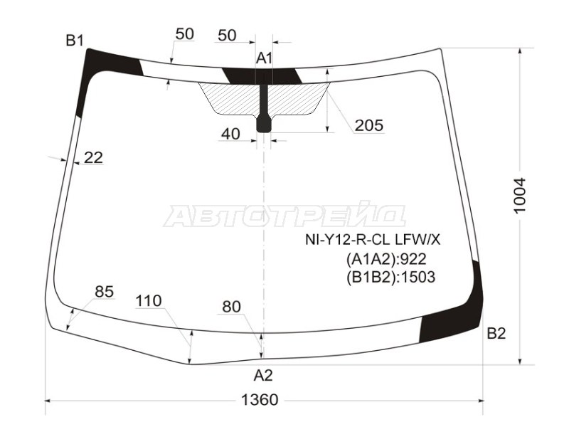 Стекло лобовое Nissan AD 06-16  / Wingroad 05-18  / Mazda Familia 07-18  / Mitsubishi Lancer Japan 08-19  / Nissan NV150 AD 16- (XYG: NI-Y12-R-CL LFW/X)