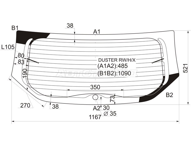 Стекло заднее (Цвет зеленый / Обогрев) Renault Duster 10-21  / Dacia Duster 10-17 (XYG: DUSTER RW/H/X)