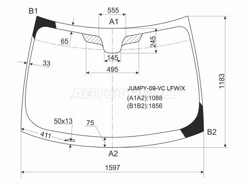 Стекло лобовое Citroen Jumpy 07-17  / Fiat Scudo 07-16  / Peugeot Expert 07-17 (XYG: JUMPY-09-VC LFW/X)