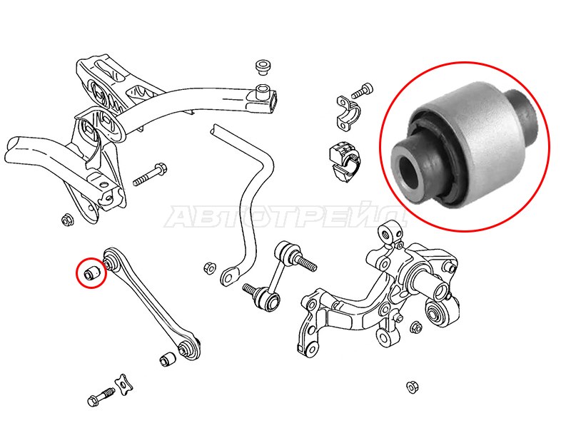 Сайлентблок задней верхней поперечной тяги (внутр)VW JETTA 05-16 /PASSAT 05-15 /TIGUAN 07- /SKODA KODIA /CHERY TIGGO 4 17- /7 20- /8 /PRO /PRO MAX 22- (SAT: ST-1K0501529J-B1)